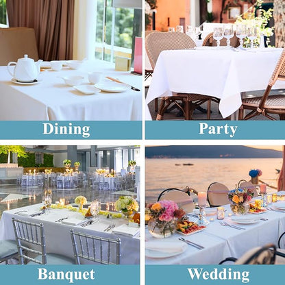 VidaFete 2 Pack 90*132inch Rectangle Tablecloth Polyester Table Cloth，Stain Resistant and Wrinkle Polyester Dining Table Cover for Kitchen Dinning Party Wedding Rectangular Tabletop Decoration(White)