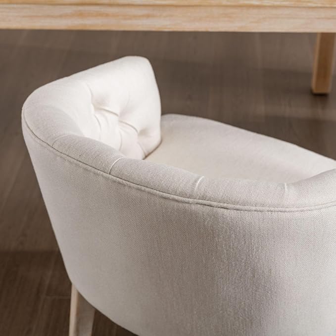 DUOMAY Modern Tufted Dining Chairs Set of 2, Linen Upholstered Side Chair, Comfy Accent Barrel Chair with Wood Legs for Home Kitchen Dining Room Living Room Restaurant, White
