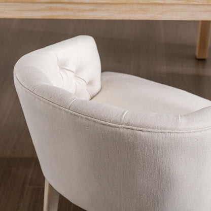 DUOMAY Modern Tufted Dining Chairs Set of 2, Linen Upholstered Side Chair, Comfy Accent Barrel Chair with Wood Legs for Home Kitchen Dining Room Living Room Restaurant, White