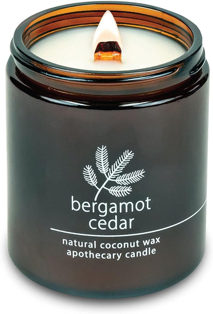 Hemlock Park Crackling Wood Wick Candle Handcrafted with Natural Coconut Wax (Standard 8 oz, Bergamot Cedar)