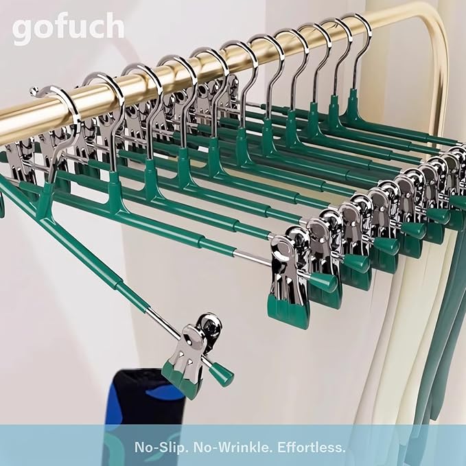 Pants Hangers with Clips - 20 Pack Heavy Duty, Non-Slip Adjustable Space Saving Skirt Hangers for Pants, Jeans, Shorts | White | 12 Inch