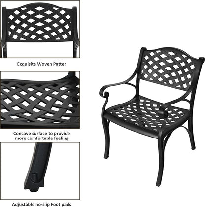 30.31" Outdoor Table and Chairs, Patio Table Set with 2.36" Umbrella Hole, Anti-Resistant Outdoor Dinning Set, Cast Aluminum Patio Furniture Set for Garden, Porch, Deck