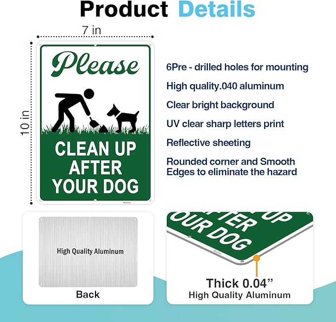 Clean Up After Your Dog Signs, 10x7in Optional Accessory Bundle, Please Pick Up Your Dog Poop, no poop signs for yard Keep Off Grass,2pc,zinclue