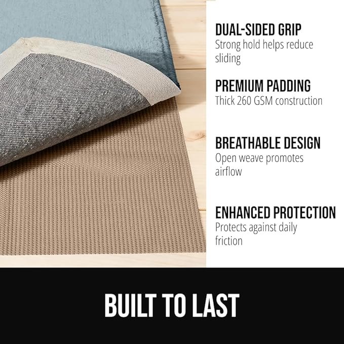 GORILLA GRIP Premium Dual Sided Extra Thick 4x6 Rug Gripper Pad for Hardwood Floors, Breathable Slip Resistant Pad Grips Under Carpet Area Rugs for Hard Surface Floor Protection, Easy Trim Mats, Beige
