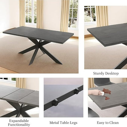 ZckyCine Dining Table Set for 6, Modern 78'' Dark Wood Dining Table and Fabric Dining Chairs Set of 6,Table and Chairs Set of 6,Ideal for Kitchen Dining Room
