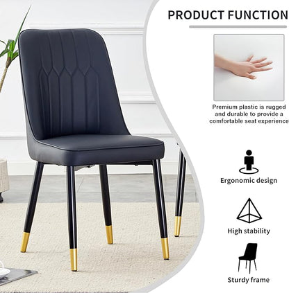 Modern Dining Table Set for 6, Marble Kitchen Table Chair Set for 6, Rectangular Kitchen Table with 6 Pu Leather Upholstered Chair for Dining Room