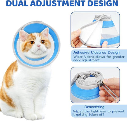 Breathable Air Mesh Cat Cone Collar Soft to Stop Licking, Adjustable, Foldable Lightweight Kitten Cones After Surgery Recovery for Cats & Kittens (Light Blue, S)