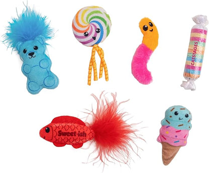 Catstages Kitty Sweet Treats, 6-Pack Catnip Plush Toys with Crinkle & Feathers, Multicolored