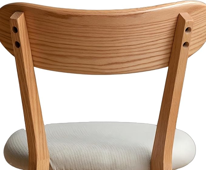 Set of 2 Solid Wood Dining Chairs,FAS-Grade North American Oak, Ergonomic Curved Backrest & Pear White Thick Upholstered Seats,Oak Padded Dining Chairs for Heavy People,Easy Assembly