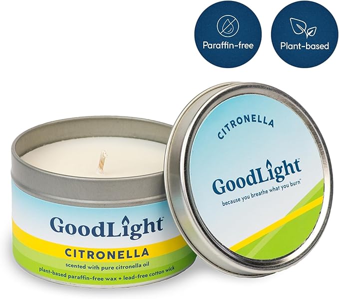 GoodLight Paraffin-Free Scented Candle, Clean Burning Non-Toxic Tin Candles, Citronella Essential Oil Scented Travel Candle