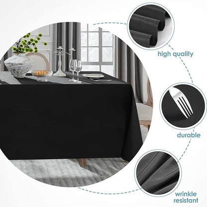 VidaFete 2 Pack 90*132inch Rectangle Tablecloth Polyester Table Cloth，Stain Resistant and Wrinkle Polyester Dining Table Cover for Kitchen Dinning Party Wedding Rectangular Tabletop Decoration(Black)