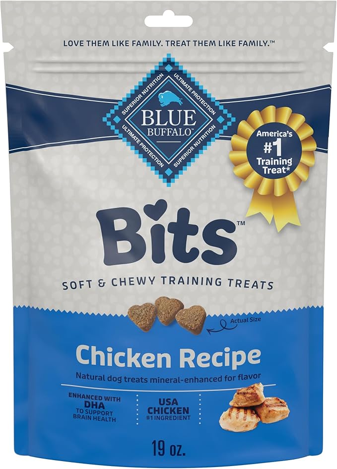 Blue Buffalo Bits Soft Dog Treats for Training, Made With Natural Ingredients & Enhanced with DHA, Chicken Recipe, 19-oz Bag