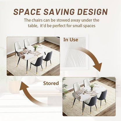 Modern Dining Table Set for 4, 62'' Sintered Stone Table, 4 Chairs, Easy to Assemble
