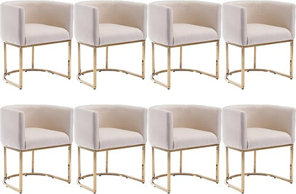 Linen Fabric Dining Chairs Set of 8 Modern Barrel Arm Chairs with Golden Frame, Upholstered Kitchen Chairs 18.5" Wide Accent Chairs for Living Room Dining Room Restaurant, Cream