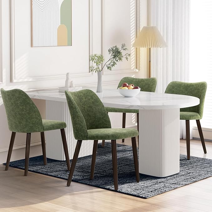 Wooden Dining Chairs Set of 4, Upholstered Kitchen Dining Room Chair, Modern Farmhouse Dinner Chair for Restaurant & Cafe, Green