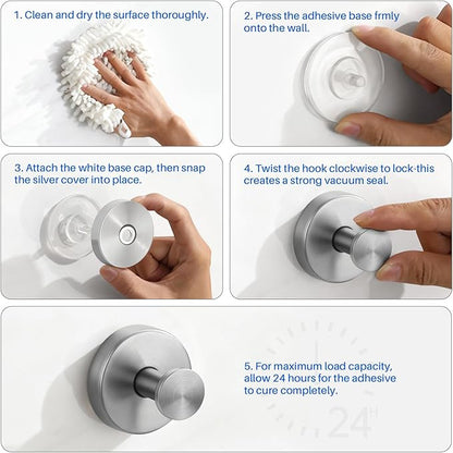 Suction Cup Hooks Stainless Steel Shower Hooks No Drill Towel Hooks Removable Wreath Hanger for Front Door, Bathroom Wall, Kitchen, Glass, Mirror (2 Pack)