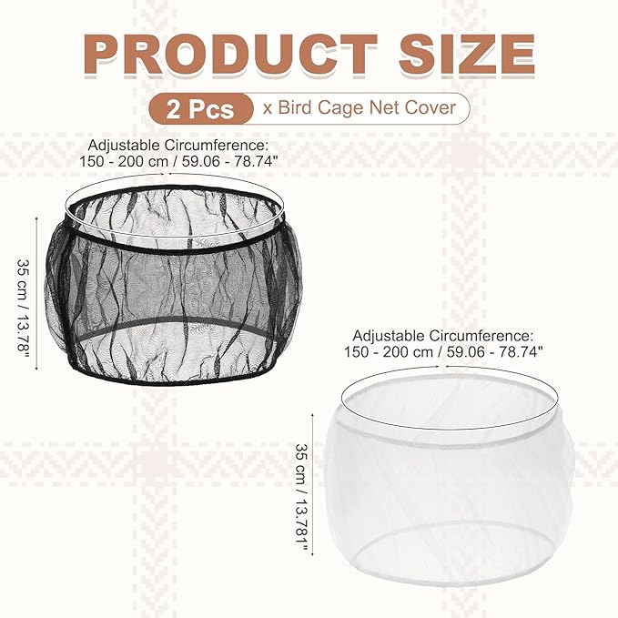 Bird Cage Seed Catcher, Bird Cage Net Cover Seeds Guard, Universal Birdcage Accessories, Black/White, Circumference 59.1"-78.7", Height 13.8" for Parrot Cockatiel Enclosures