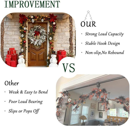 WesGen Garland Hanger for Front Door Frame, Adjustable 17"- 82" Heavy-Duty Garland Holder for Door Frame Christmas & Halloween Decorations, Wreaths, Lights, No-Drill, Damage-Free