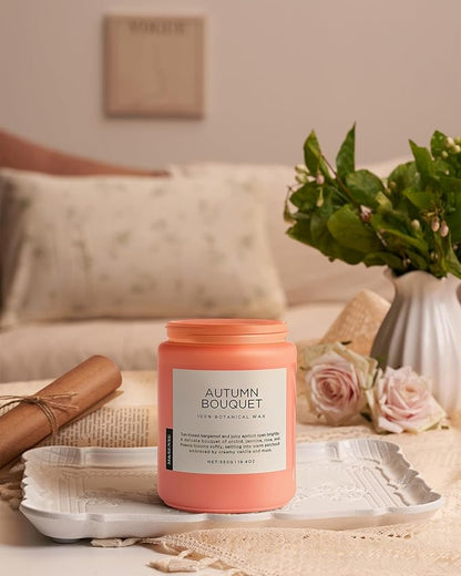 M&SENSE Fall Candle Autumn Flower Scented, Large 19.4oz Natural Soy Wax 110 Hours Burn Time Clean Non Toxic Candle Classic 2 Wicks Gifts