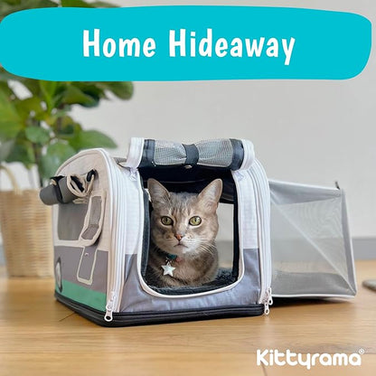 Premium Soft-Sided 2-in-1 Kittyrama Cat Carrier & Home Hideaway – Vet-Recommended Calming Den, Dual-Use Lounge & Travel Carrier with SBS Zippers, Airline-Approved Under-Seat Fit