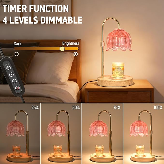 Candle Warmer lamp with Timer Dimmer,Electric Candle Warmer, Vintage Flower Lotus lamp,Compatible with Various Candles, Gifts for Mom Women,Candle Lamp for Bedroom Home Decor（Flower Pink）