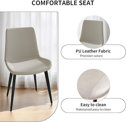 Dining Chairs, Modern PU Leather Dining Room Chair with Sturdy Metal Legs, Upholstered Seat Dinner Chairs Accent Side Chairs for Indoor Kitchen Living Room Restaurant Cafe (Cream, Set of 6)