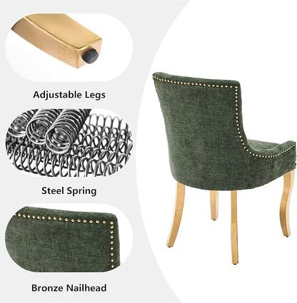 Luxury Fabirc Upholstered Dining Chairs Set of 6,Neutral Chenille Kitchen Room Chair with Nailhead Trim,6 Piece Modern Side Chairs for Dining Room,Living Room,Bar (Olive Green-Gold, Set of 6)