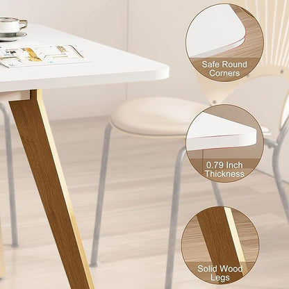 47.2" Dining Table for 4-6 Person - Rectangular Kitchen Table with Soild Wood Legs Mid Century Modern Table for Dinning Room, Kitchen, Living Room (White)