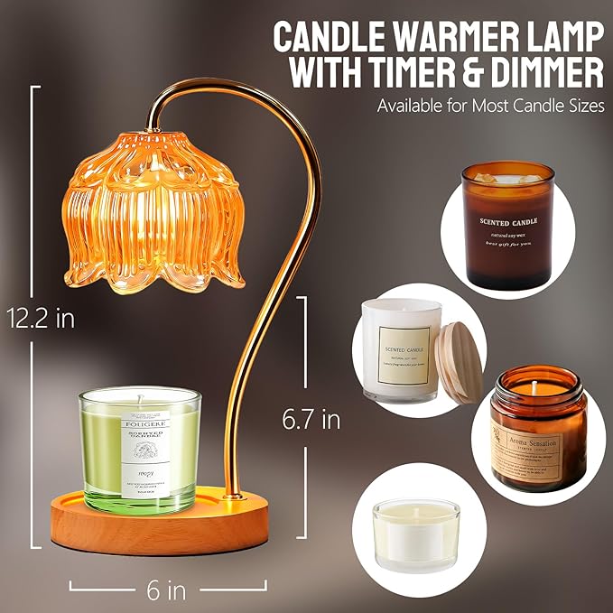 GEEZO Fragrance Candle Warmer Lamp，Electric Candle Warmer with Timer & Dimmer，Mom Christmas Birthday Gifts for Women, House Warming Gifts New Home Bedroom Decor