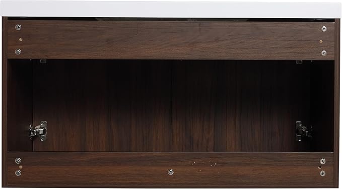 Goujxcy 36" Wall Mounted Bathroom Vanity with Sink, Modern Floating Bathroom Cabinet with White Resin Wash Basin & Storage Cabinet, Soft-Close Door Wood Hanging Bath Room Cabinet