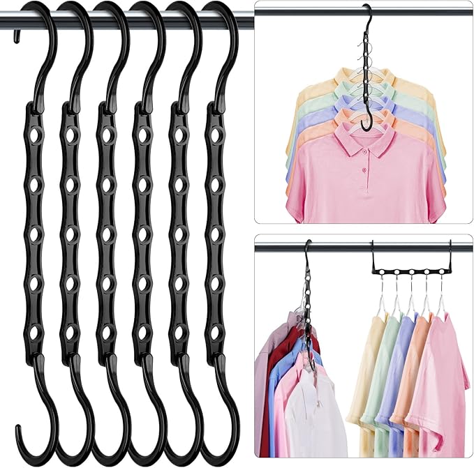 HOUSE DAY Closet Organizers and Storage 6 Pack, College Dorm Room Essentials, Multifunctional Organizer Magic Space Saving Hangers with 5 Holes, Storage Organization for Wardrobe Closet