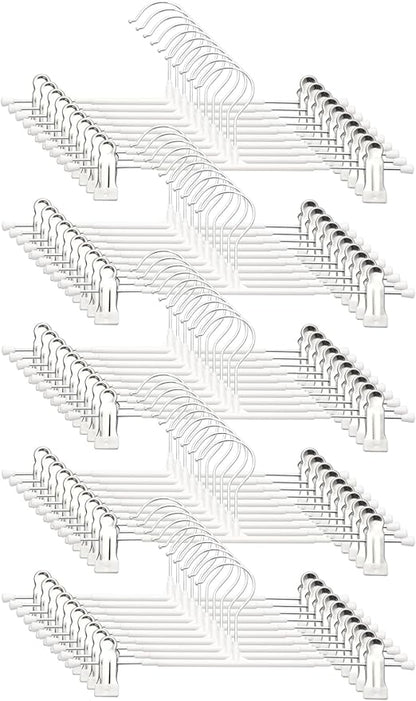 Pants Hangers with Clips - 50 Pack Heavy Duty, Non-Slip Adjustable Space Saving Skirt Hangers for Pants, Jeans, Shorts | White | 12 Inch