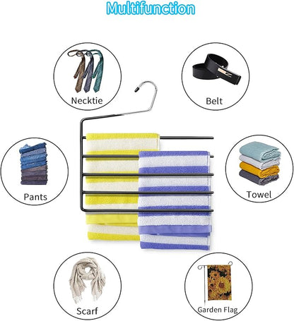 Nature Smile Pants Hangers 3pack, Heavy Duty Multi Layers Space Saving Slack Hangers,Non Slip 5 Tier Open-Ended Pants Hanger Closet Storage Organizer for Garden Flags Trousers Jeans Scarf