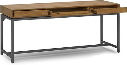 SIMPLIHOME Banting Desk - 72-Inch Wide Solid Hardwood and Metal Writing Desk in Medium Saddle Brown, Modern Industrial Home Office Computer Table for Study with 2 Drawers and Flip-Down Keyboard Tray