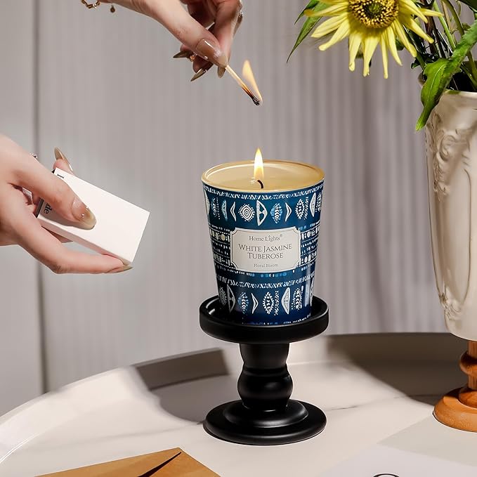 HomeLights Scented Candles for Women & Men, 6.7oz Candle Jars Aromatherapy Single Wick Candle, Ideal for Bohemian Natural Textures Home Decor and Gifts, White Jasmine Tuberose