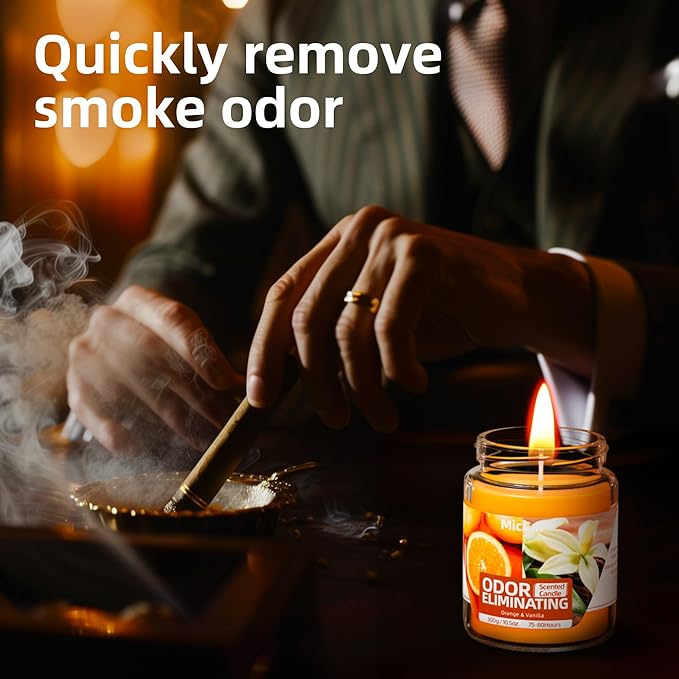 Orange & Vanilla Odor Eliminating Candles for Home Scented, Eliminates 99% of Pet, Smoke, Food and Other Smells Quickly, Highly Scented Candle, Premium Soy Candles Set for Women