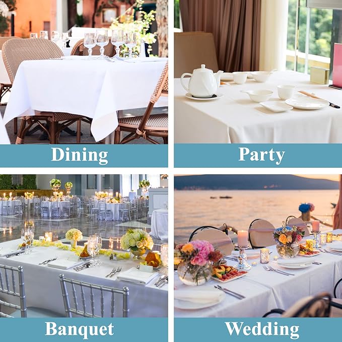 VidaFete Tablecloth 60 * 120inch 2pack Rectangle Table Cloth Polyester, Stain Wrinkle Resistant Dining Table Cover for Kitchen Dinning Party Wedding Rectangular Tabletop Buffet Decoration(White)