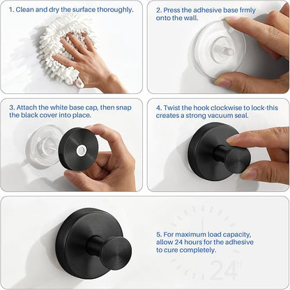 Suction Cup Hooks Stainless Steel Shower Hooks No Drill Towel Hooks Removable Wreath Hanger for Front Door, Bathroom Wall, Kitchen, Glass, Mirror (2 Pack)