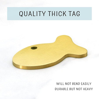 Ultra Joys Cat ID Tag Personalized Pet Tags, Durable Stainless Steel Small Pet Mini Dog Cat Tag Lightweight -Fish Tag in Gold