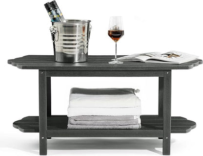 Adirondack Outdoor Patio Table-2 Tier Outside Table Irregular Grey Coffee Table for Garden Indoor Sun Room