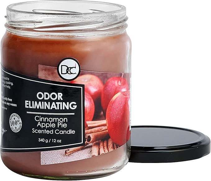 Cinnamon Apple Pie Odor Eliminating Highly Fragranced Candle - Eliminates 95% of Pet, Smoke, Food, and Other Smells Quickly - Up to 80 Hour Burn time - 12 Ounce Premium Soy Blend