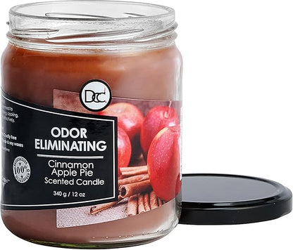 Cinnamon Apple Pie Odor Eliminating Highly Fragranced Candle - Eliminates 95% of Pet, Smoke, Food, and Other Smells Quickly - Up to 80 Hour Burn time - 12 Ounce Premium Soy Blend