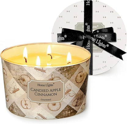 HomeLights Large jar Candle | 4-Wick Long-Lasting Scented Candles, 18oz Natural Soy Wax Candle for Home Scented, Rustic Modern Gifts for Women & Men, Candied Apple Cinnamon