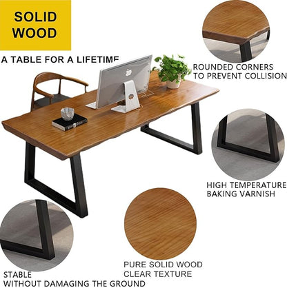 Modern Solid Wood Executive Desk – Spacious and Minimalist Home Office Workstation Perfect for Writing and Professional Use (Light Brown, 55.12)
