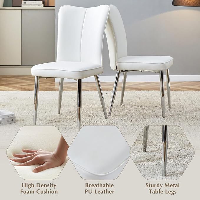 Glass Dining Room Table Set for 8,Kitchen Table Set with 8 PU Leather Chairs,71" Tempered Glass DiningTable Set with Silver U-Shaped Table Legs and Rectangular Base