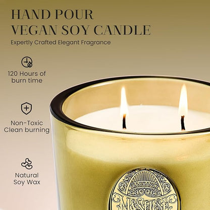 M&SENSE Large Two-Wick Strong Soy Candle | Sandalwood Jasmine & Green | 19.8 oz, 120H Burn Time | Luxury Candle for Relaxation, Gifting, Home Décor | Ideal for Bedroom, Office, Party Ambiance