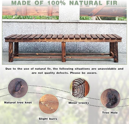 Outdoor Garden Bench, 2-Person Wood Patio Bench Weatherproof Outdoor Backless Bench, Anti-Corrosion and Anti-Rust Garden Benches for Garden Lawn Porch Park Backyard (Natural,35.5''/90cm)