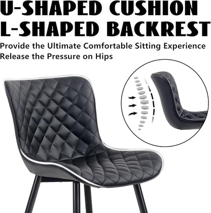 YOUTASTE Black Dining Chairs Set of 2, PU Leather Upholstered Mid-Century Modern Chair, with Thick Padded Back and Metal Legs, for Kitchen, Dining Room, Vanity, or Guest Waiting Room