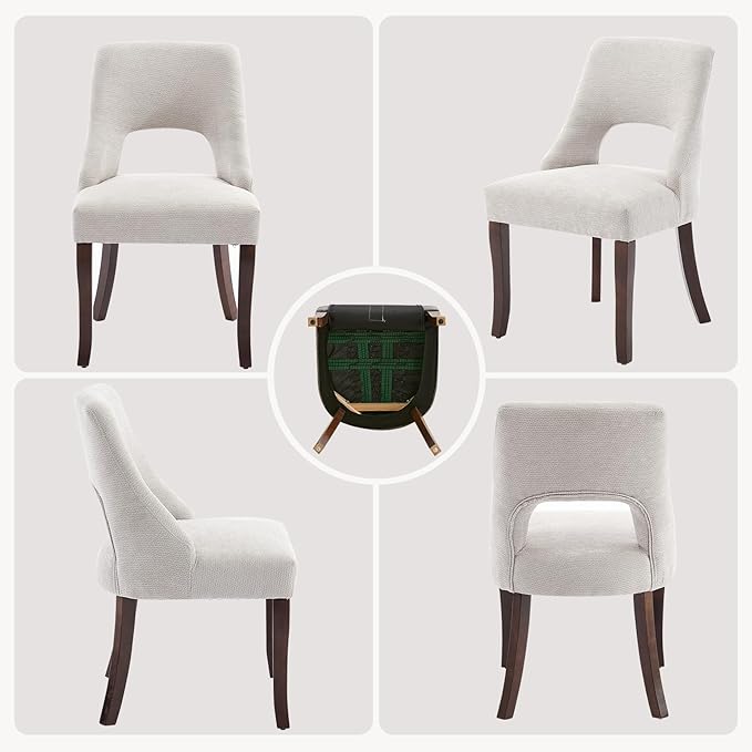 UVV Wooden Dining Chairs Set of 2, Mid Century Modern Upholstered Dining Room Chair Kitchen Chairs, Chenille Dinner Chair with Solid Wood Legs for Kitchen Dining Room, Light Grey-Chenille
