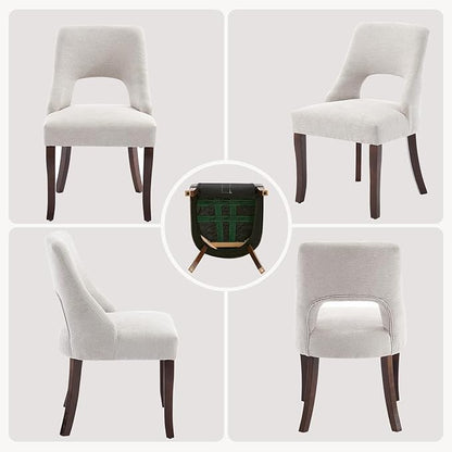 UVV Wooden Dining Chairs Set of 2, Mid Century Modern Upholstered Dining Room Chair Kitchen Chairs, Chenille Dinner Chair with Solid Wood Legs for Kitchen Dining Room, Light Grey-Chenille